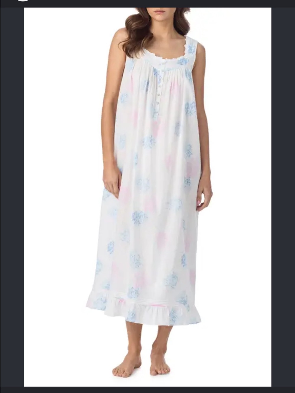 Eileen West Knit Sleeveless Ballet Length Nightgown Small Pink Blue Floral